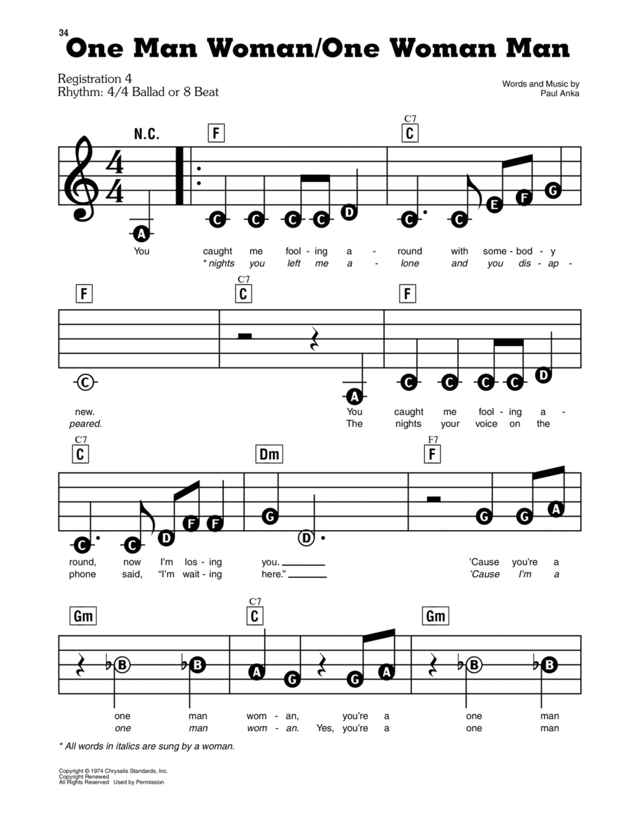 One Man Woman/One Woman Man Electronic Keyboard scores gallery preview page 1