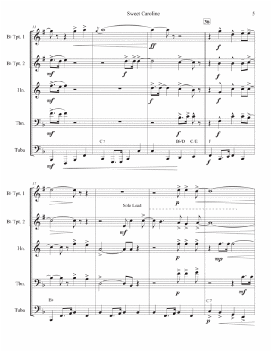 Sweet Caroline Sweet Caroline Brass Ensemble scores gallery preview page 5