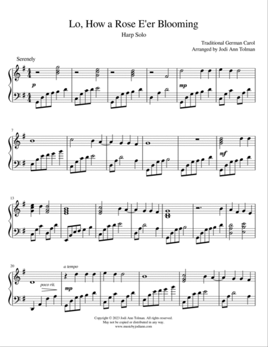 Lo, How a Rose E'er Blooming, Harp Solo Celtic Harp scores gallery preview page 2
