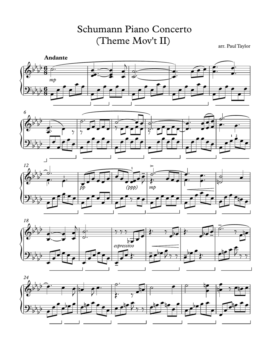 Schumann Piano Concerto (theme: Mov't 1) Piano Solo scores gallery preview page 1