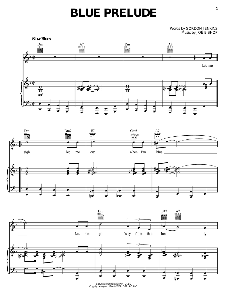 Blue Prelude Blue Prelude Piano, Vocal, Guitar scores gallery preview page 1