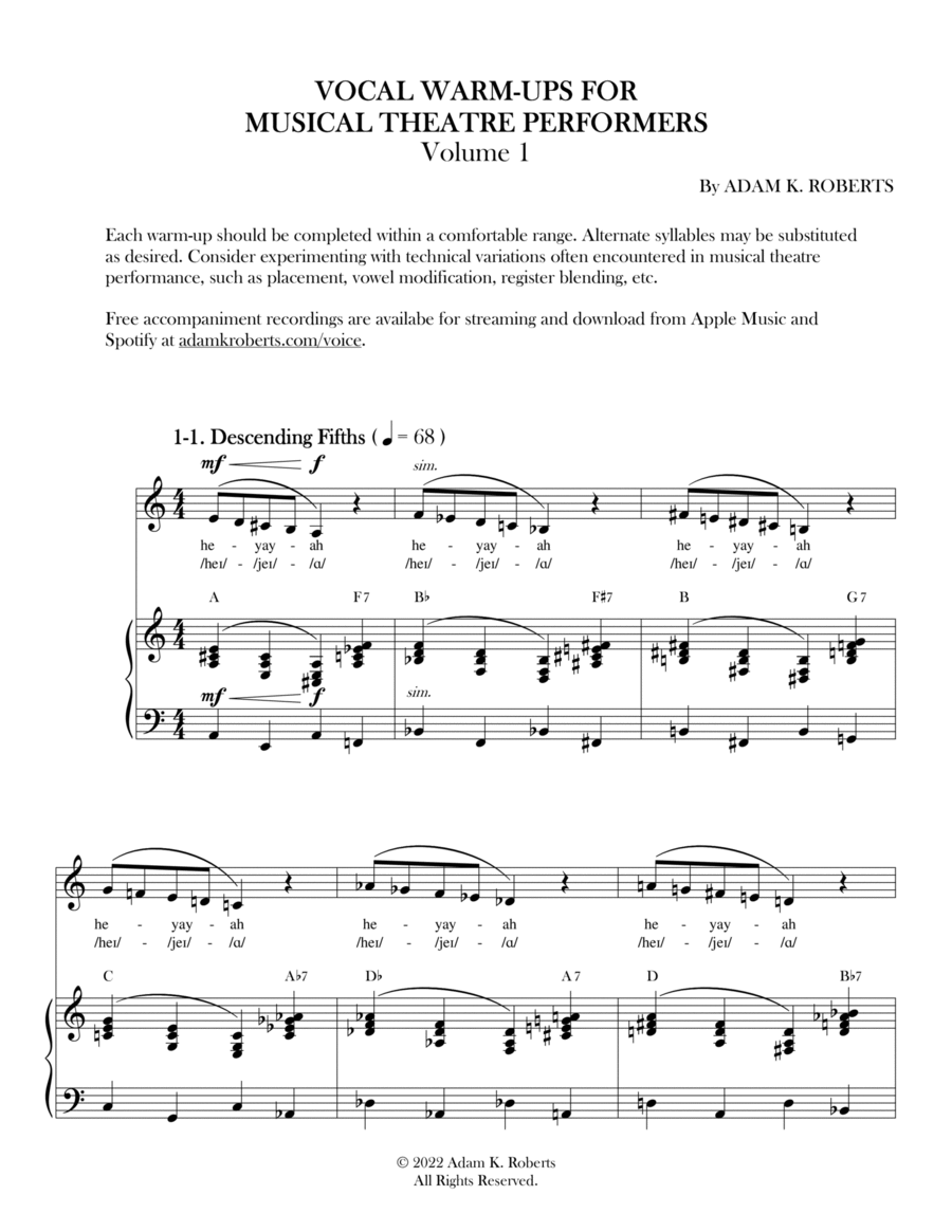 Vocal Warm-Ups for Musical Theatre Performers: Volume 1 Voice scores gallery preview page 1