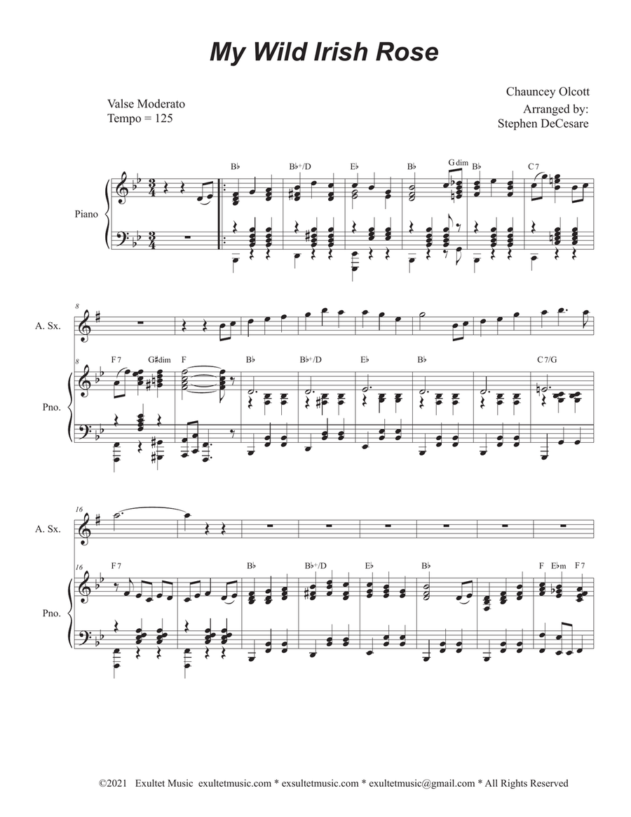 My Wild Irish Rose (Alto Saxophone and Piano) Alto Saxophone scores gallery preview page 1