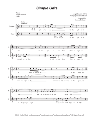 Simple Gifts (2-part choir - (Soprano and Tenor)