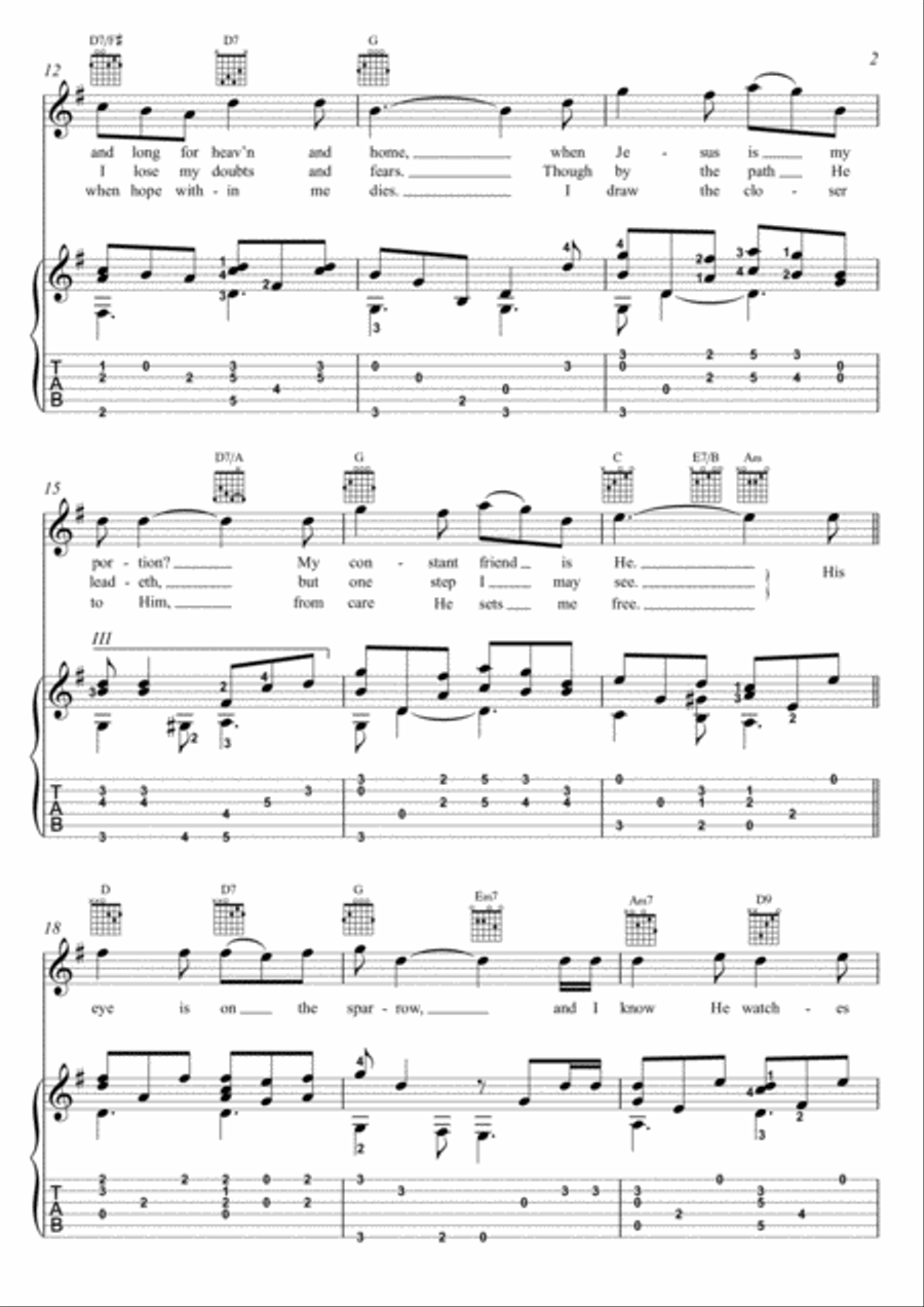 His Eye Is On The Sparrow Classical Guitar scores gallery preview page 2