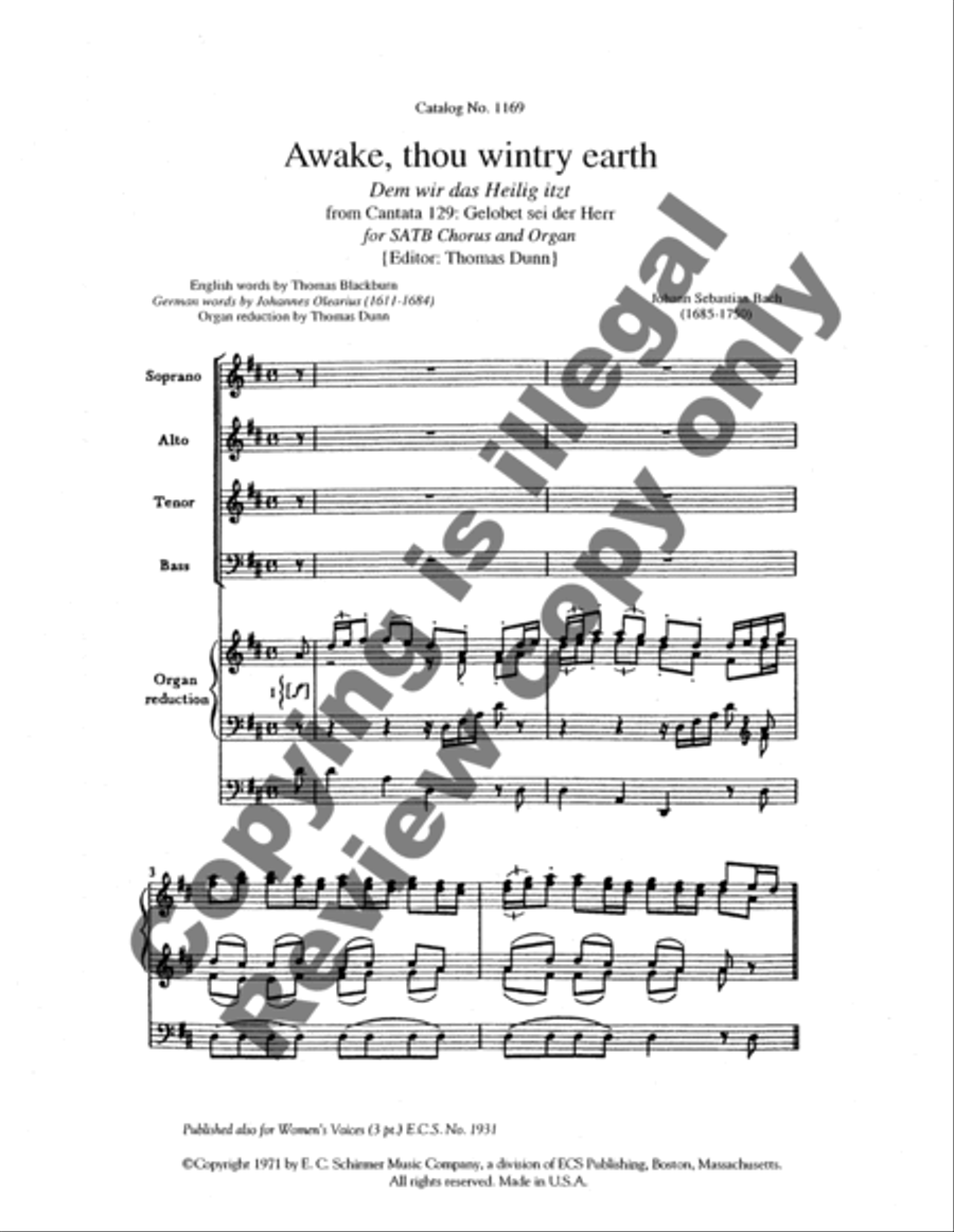Cantata 129: Awake, thou wintry earth (Dem wir das Heilig itzt) 4-Part scores gallery preview page 6