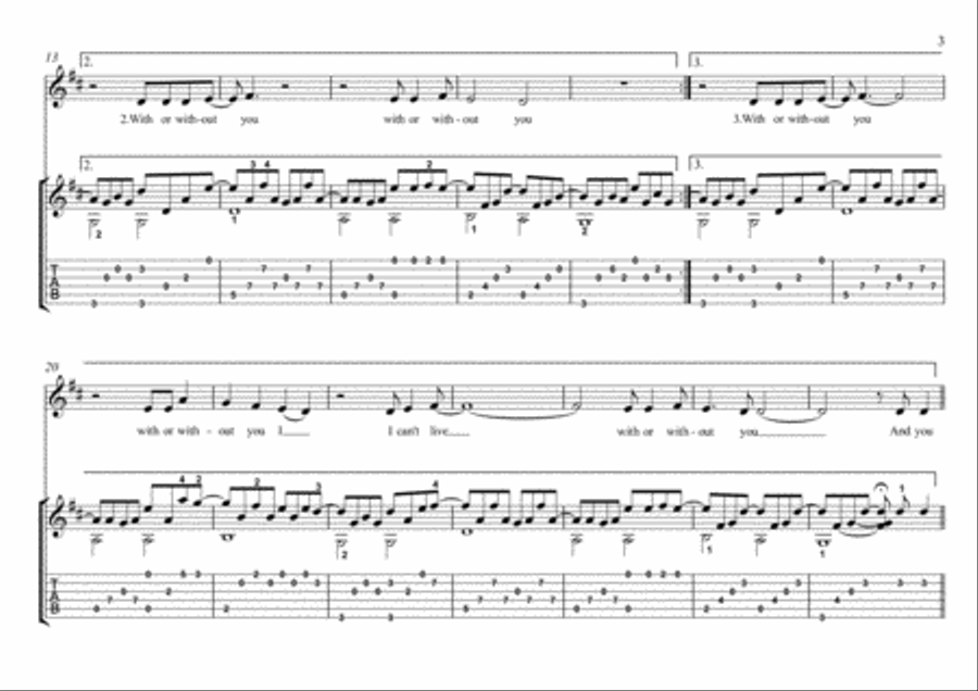 With Or Without You Electric Guitar scores gallery preview page 3