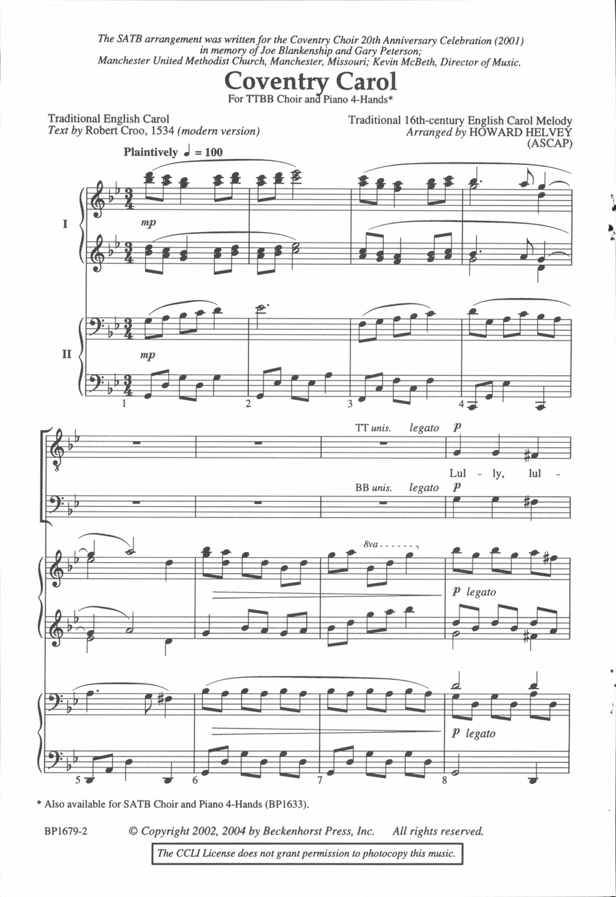 Coventry Carol - TTBB Coventry Carol - TTBB TTBB scores gallery preview page 2
