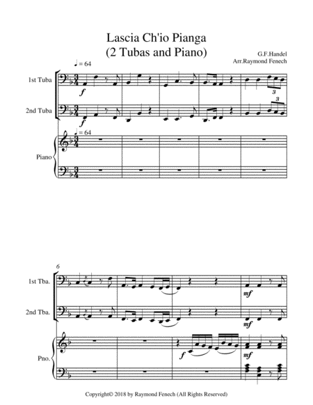 Lascia Ch'io Pianga - From Opera 'Rinaldo' - G.F. Handel ( 2 Tubas and Piano) image number null