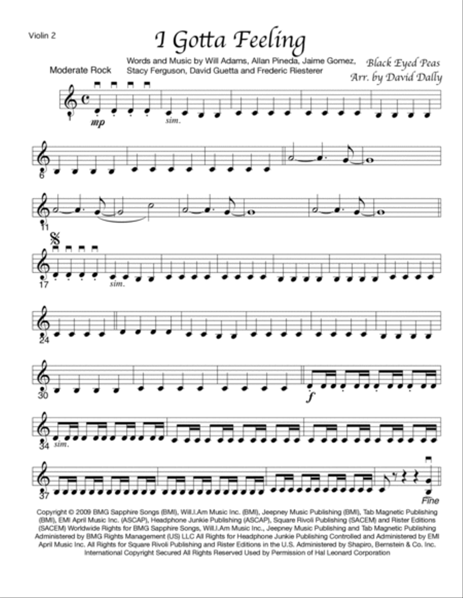 I Gotta Feeling String Quartet scores gallery preview page 3