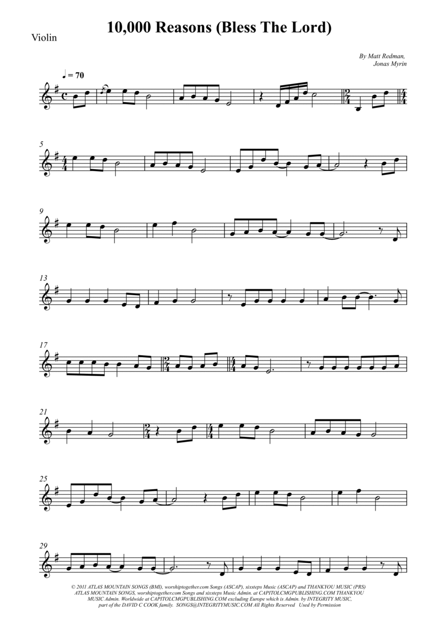 10,000 Reasons (Bless The Lord) Violin Solo scores gallery preview page 1