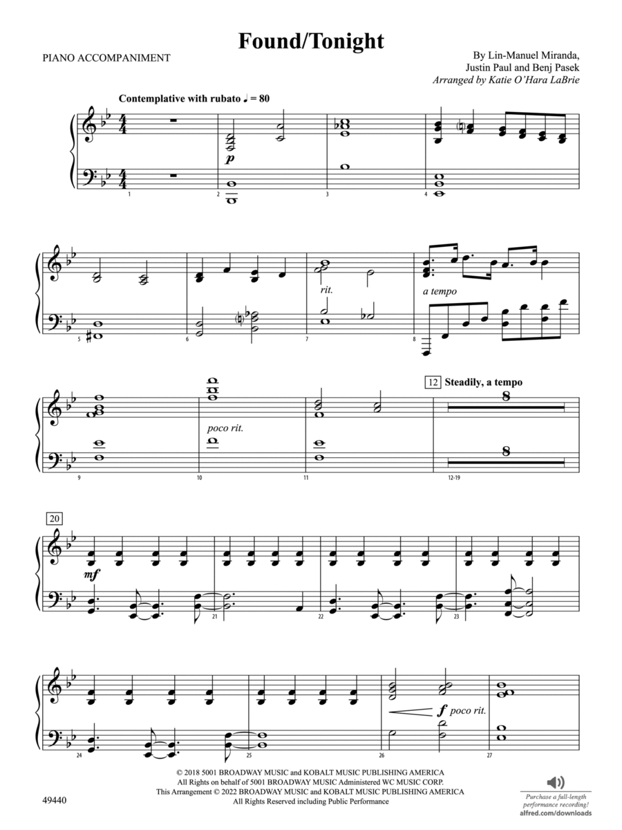 Found/Tonight: Piano Accompaniment Orchestra scores gallery preview page 1