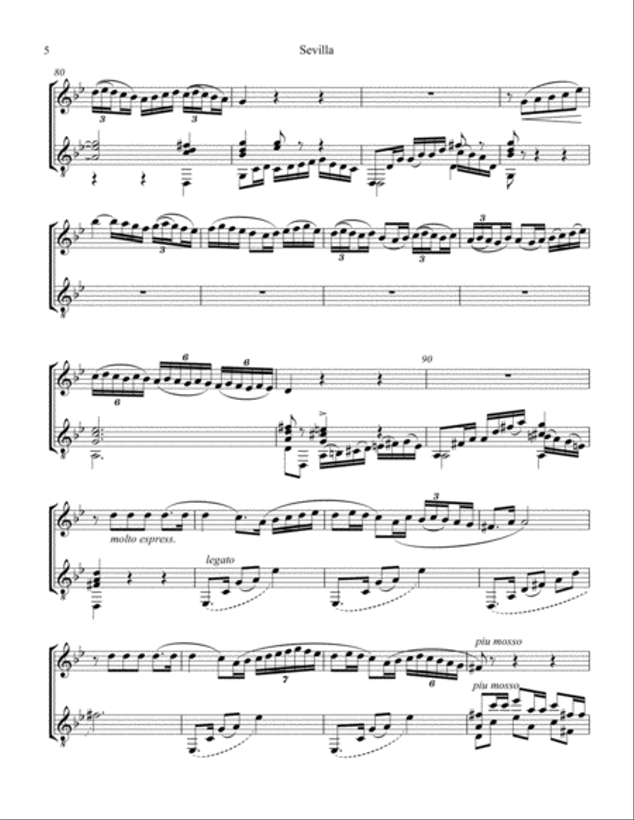 Sevilla Op. 47 No. 3 for flute and guitar (D Major) Flute scores gallery preview page 6