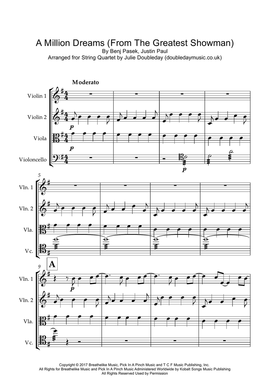 A Million Dreams A Million Dreams String Quartet scores gallery preview page 1