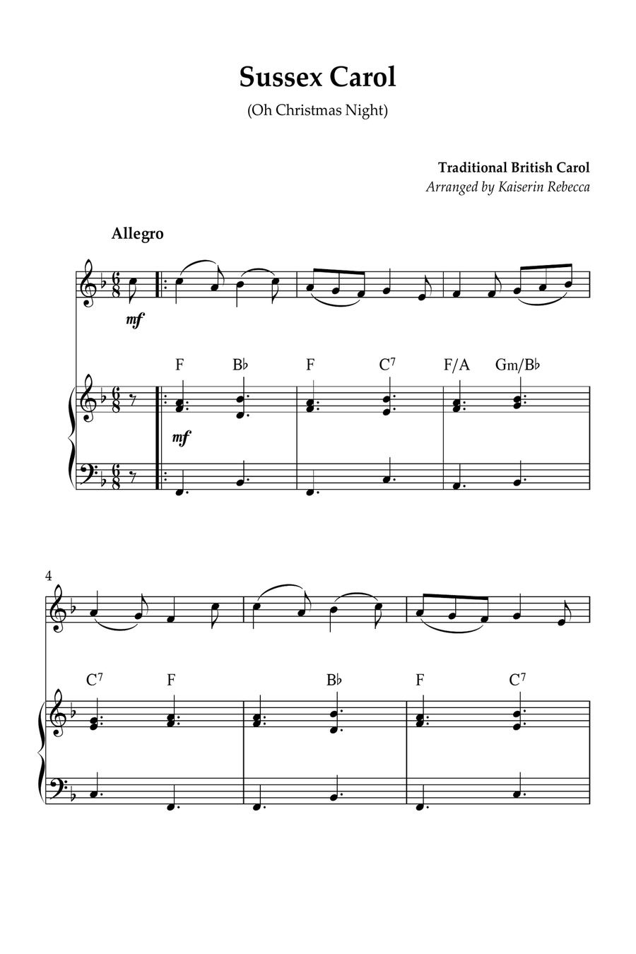 Sussex Carol (Oh Christmas Night) Violin Solo scores gallery preview page 1