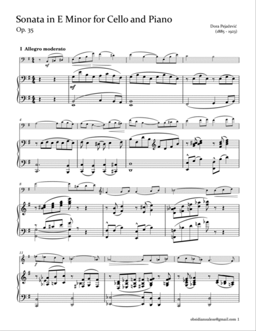 D. Pejačević: Sonata in E minor for Cello and Piano, Op. 35 [1st/2nd Movement] Piano scores gallery preview page 3