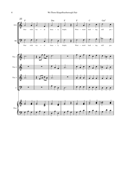 We Three Kings/Scarborough Fair combo SATB strings and piano image number null