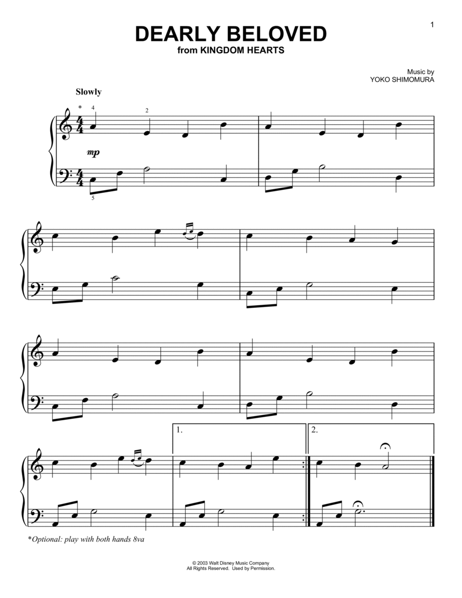 Dearly Beloved (from Kingdom Hearts) Easy Piano scores gallery preview page 1