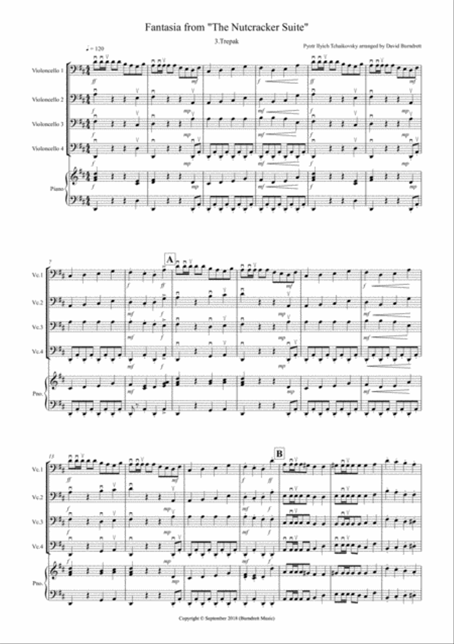 Trepak (Fantasia from Nutcracker) for Cello Quartet Cello scores gallery preview page 1