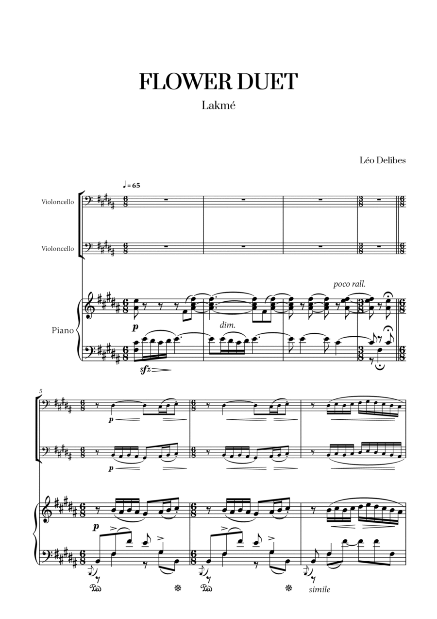 Léo Délibes - Flower Duet (for Cello Duet and Piano) String Duet scores gallery preview page 1