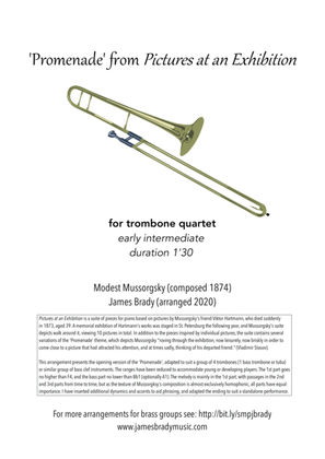 'Promenade' from Pictures at an Exhibition - easy arrangement for trombone quartet/tuba
