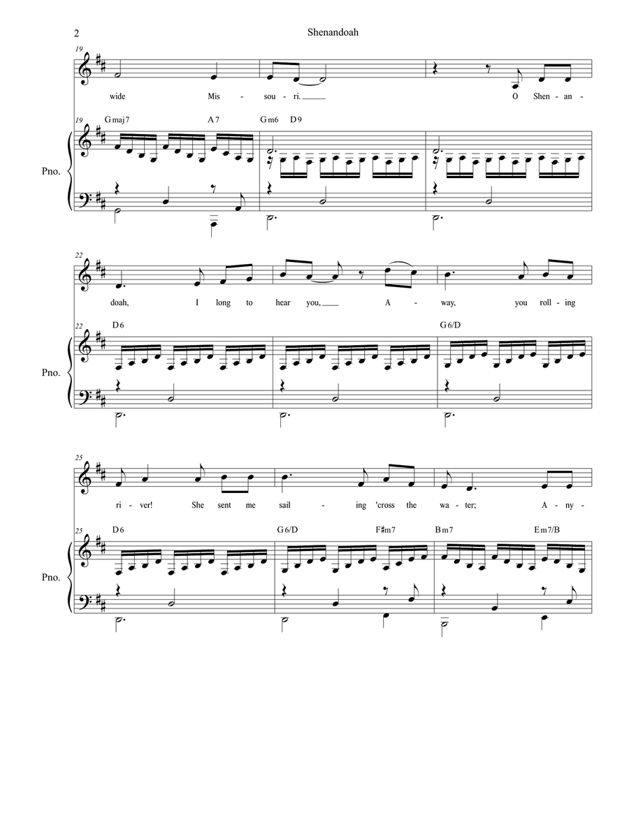 Shenandoah (for Vocal Solo) Piano, Vocal scores gallery preview page 2