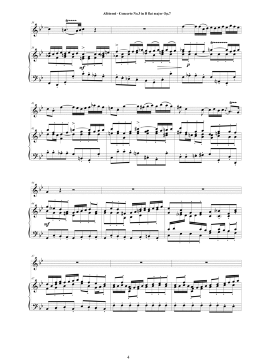 Albinoni - Oboe Concerto No.3 in B flat major Op.7 for Oboe and Piano Piano scores gallery preview page 4