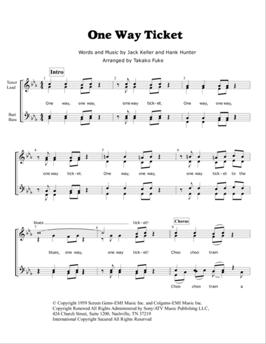 One Way Ticket (to The Blues) SSAA scores gallery preview page 1
