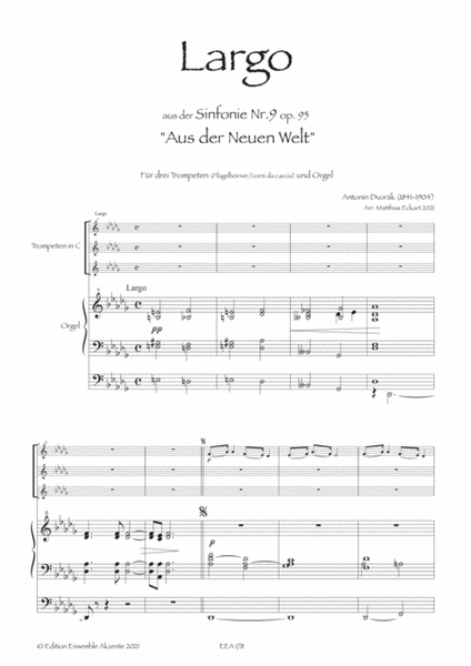 Largo from Symphony No.9 - From the New World / Aus der neuen Welt - arrangement for three trumpets