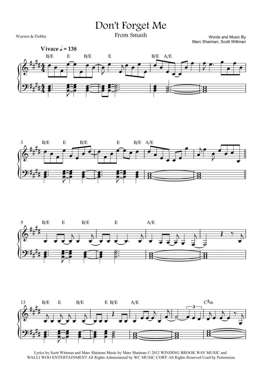 Don't Forget Me Easy Piano scores gallery preview page 1