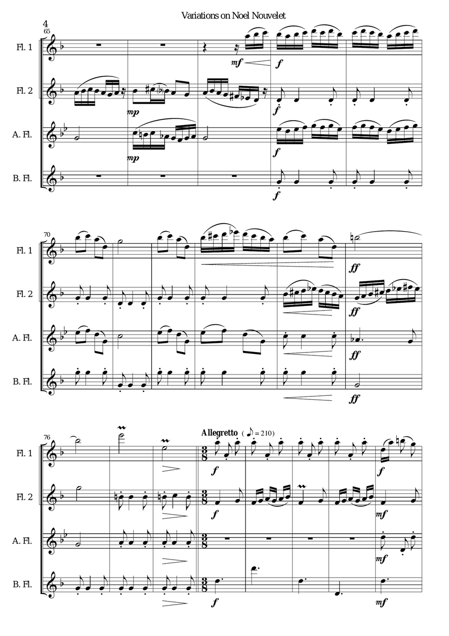 Variations on Noel Nouvelet for flute quartet Flute Quartet scores gallery preview page 4
