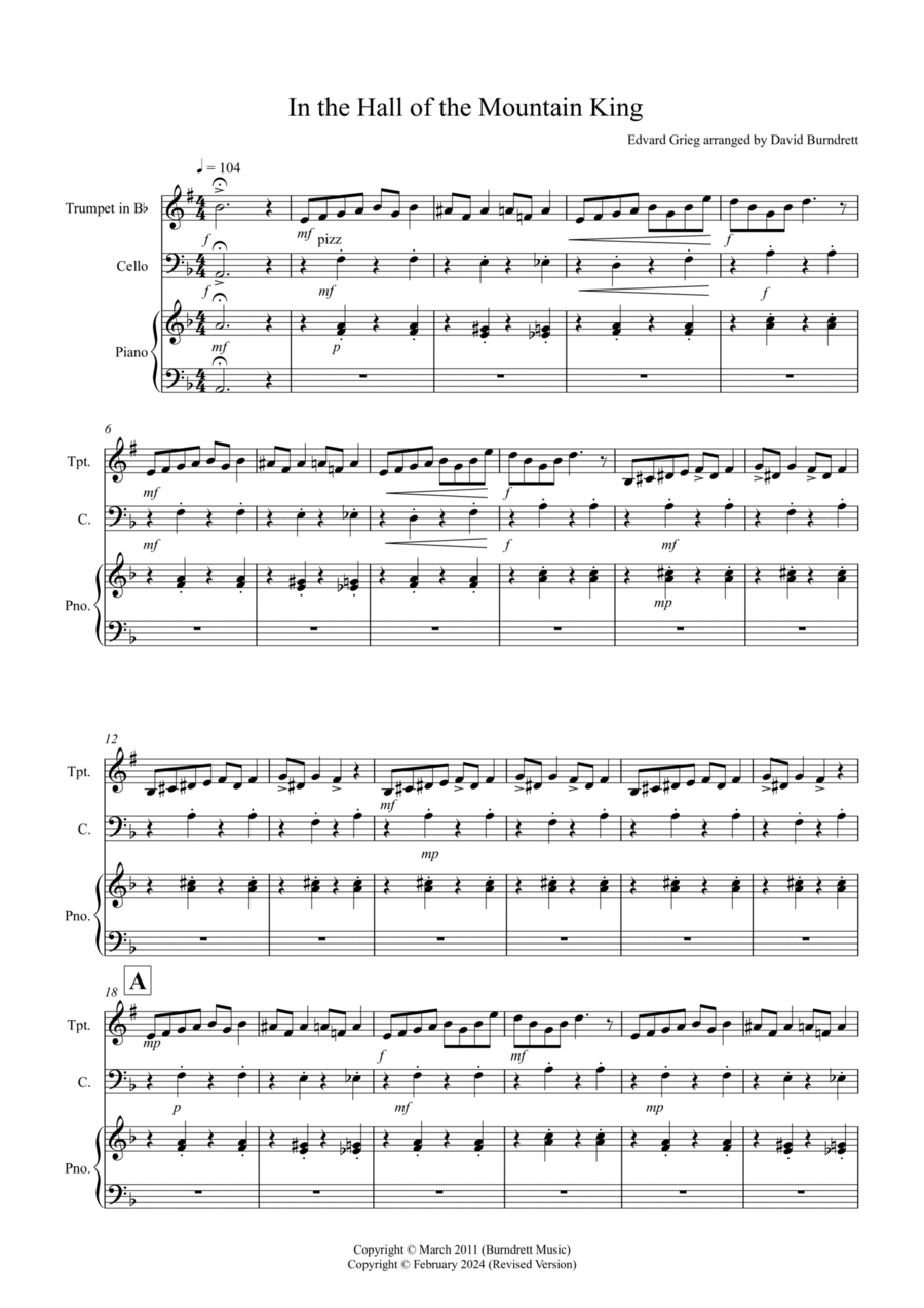 In the Hall of the Mountain King for Trumpet and Cello Duet Trumpet Duet scores gallery preview page 1