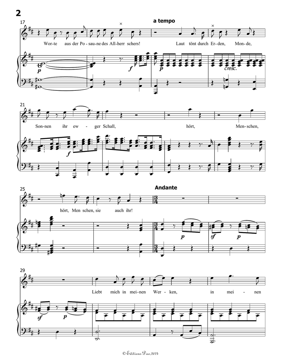Die ihr des unermeβlichen weltalls, by Mozart, K.V.619, in D Major Piano, Vocal scores gallery preview page 4