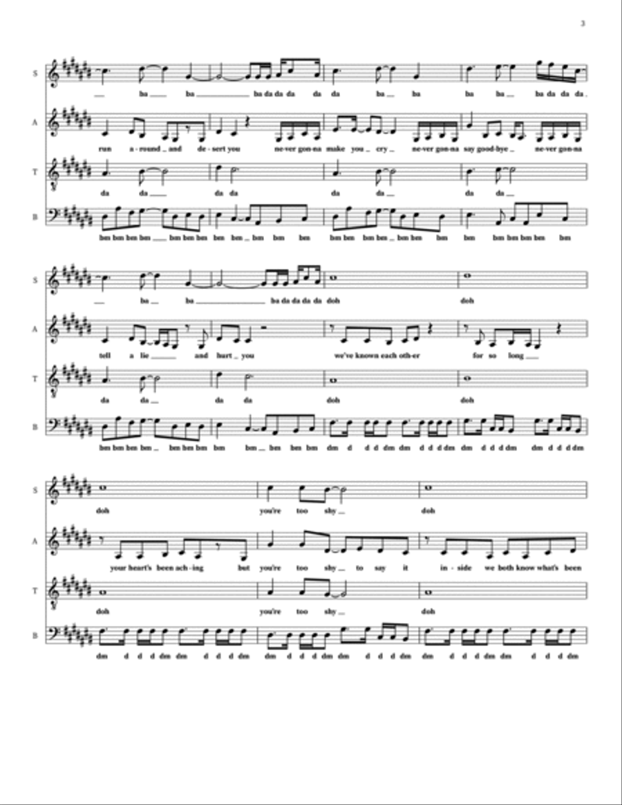 Never Gonna Give You Up 4-Part scores gallery preview page 3