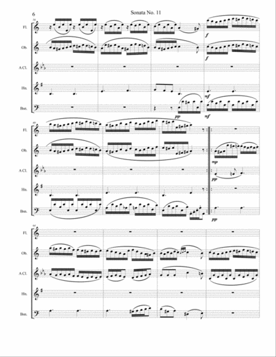Piano Sonata No 11 (Alla Turca) Movement 1, Theme and Variations Woodwind Quintet scores gallery preview page 6