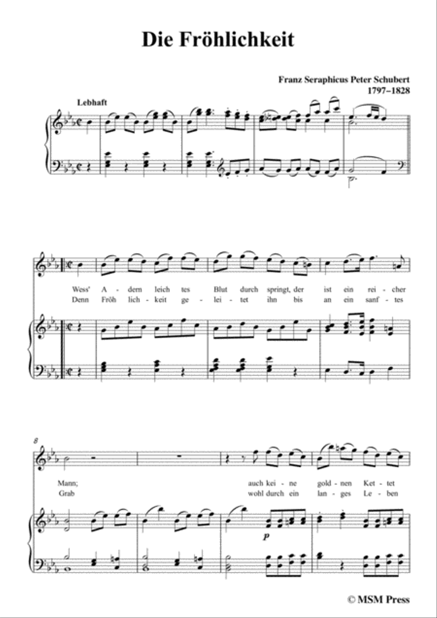 Schubert-Die Fröhlichkeit,in E flat Major,for Voice&Piano Voice scores gallery preview page 3