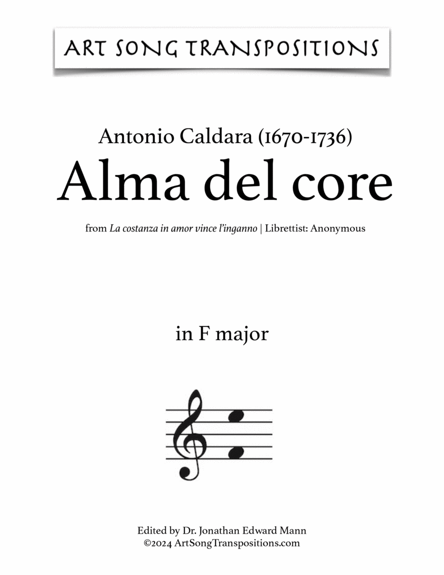 CALDARA: Alma del core (transposed to F major) Voice scores gallery preview page 1