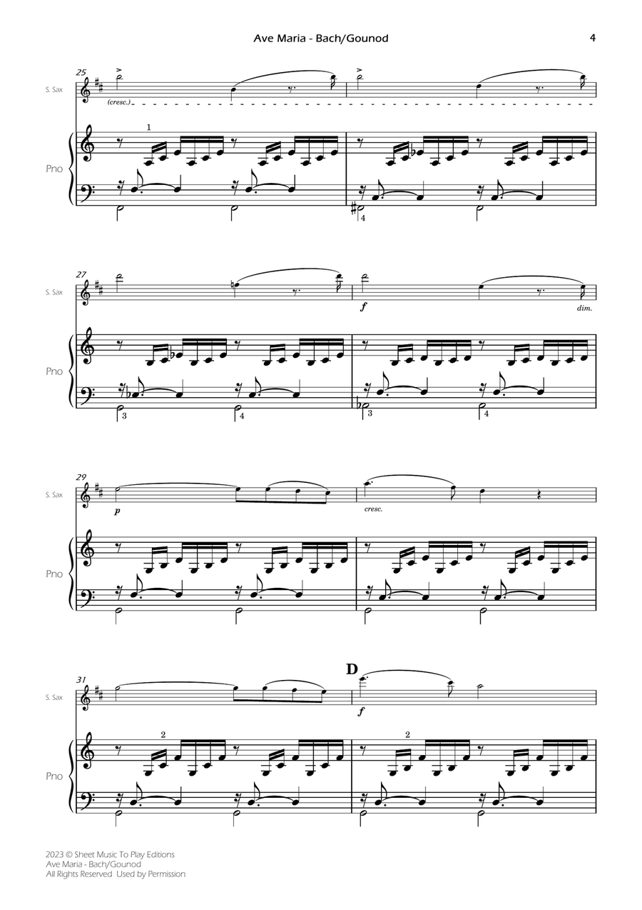 Ave Maria by Bach/Gounod - Soprano Sax and Piano (Full Score and Parts) Soprano Saxophone scores gallery preview page 5