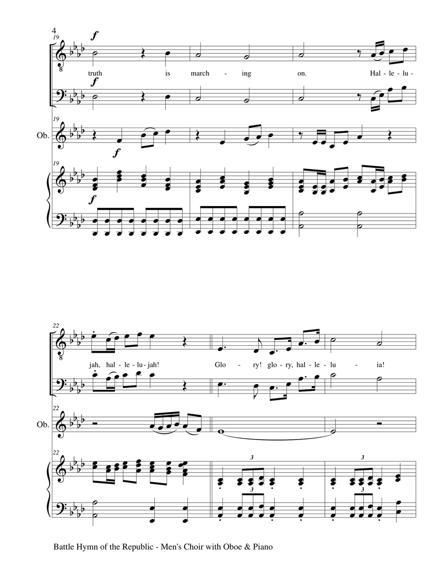BATTLE HYMN OF THE REPUBLIC (for 2 Part Men's Choir with Oboe and Piano) TB scores gallery preview page 5