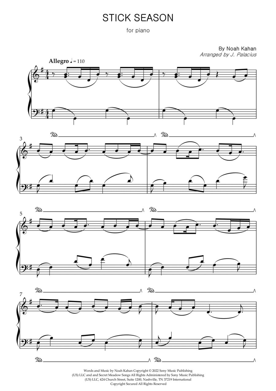 Stick Season Piano Solo scores gallery preview page 1