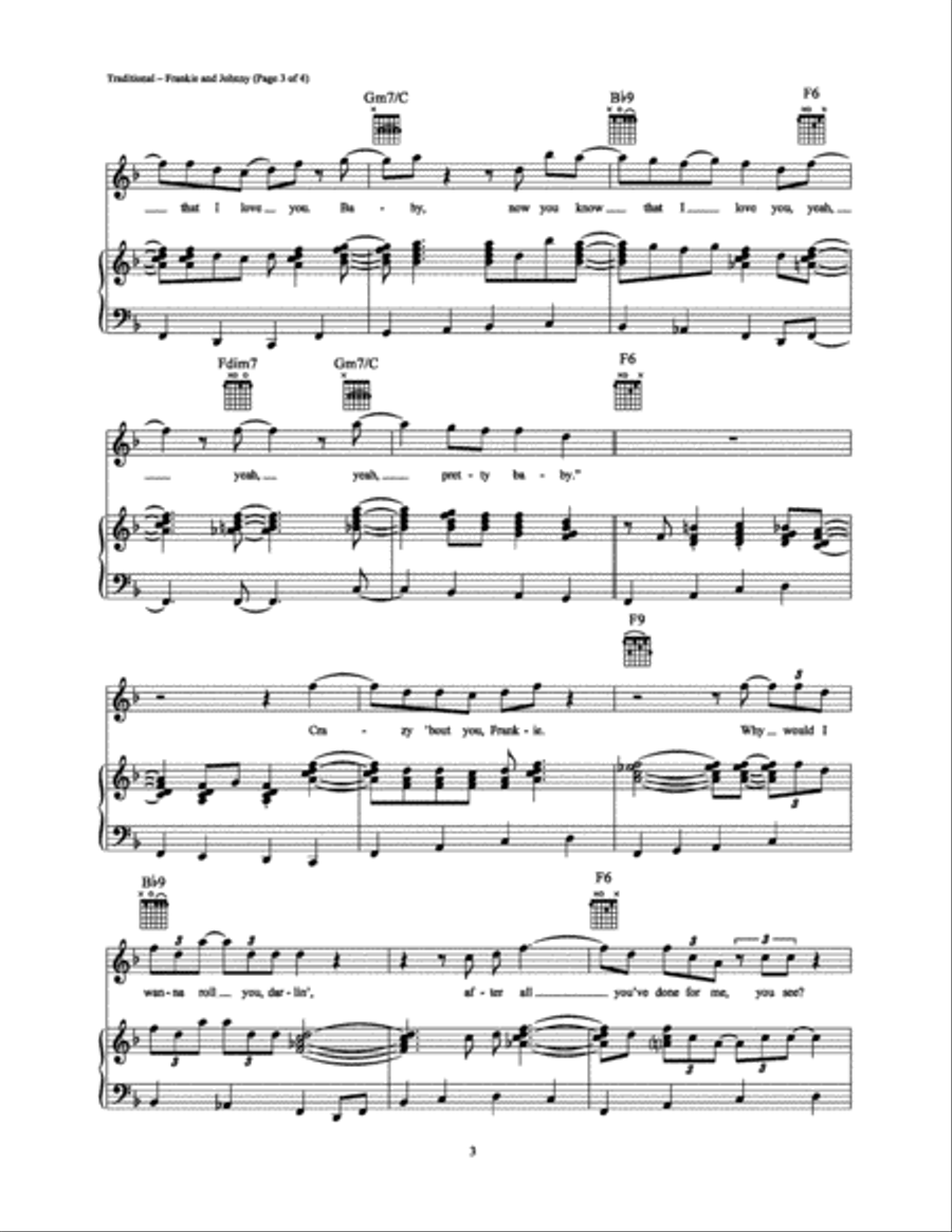 Frankie and Johnny Frankie and Johnny Piano, Vocal, Guitar scores gallery preview page 3