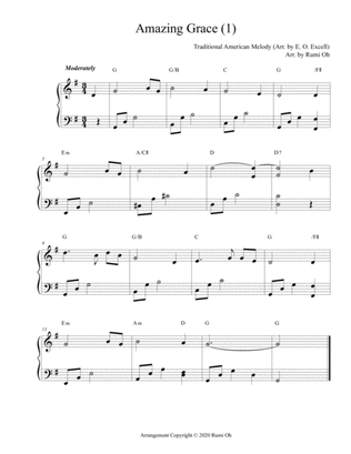 [Amazing Grace] Favorite hymns arrangements with 3 levels of difficulties for beginner and intermedi