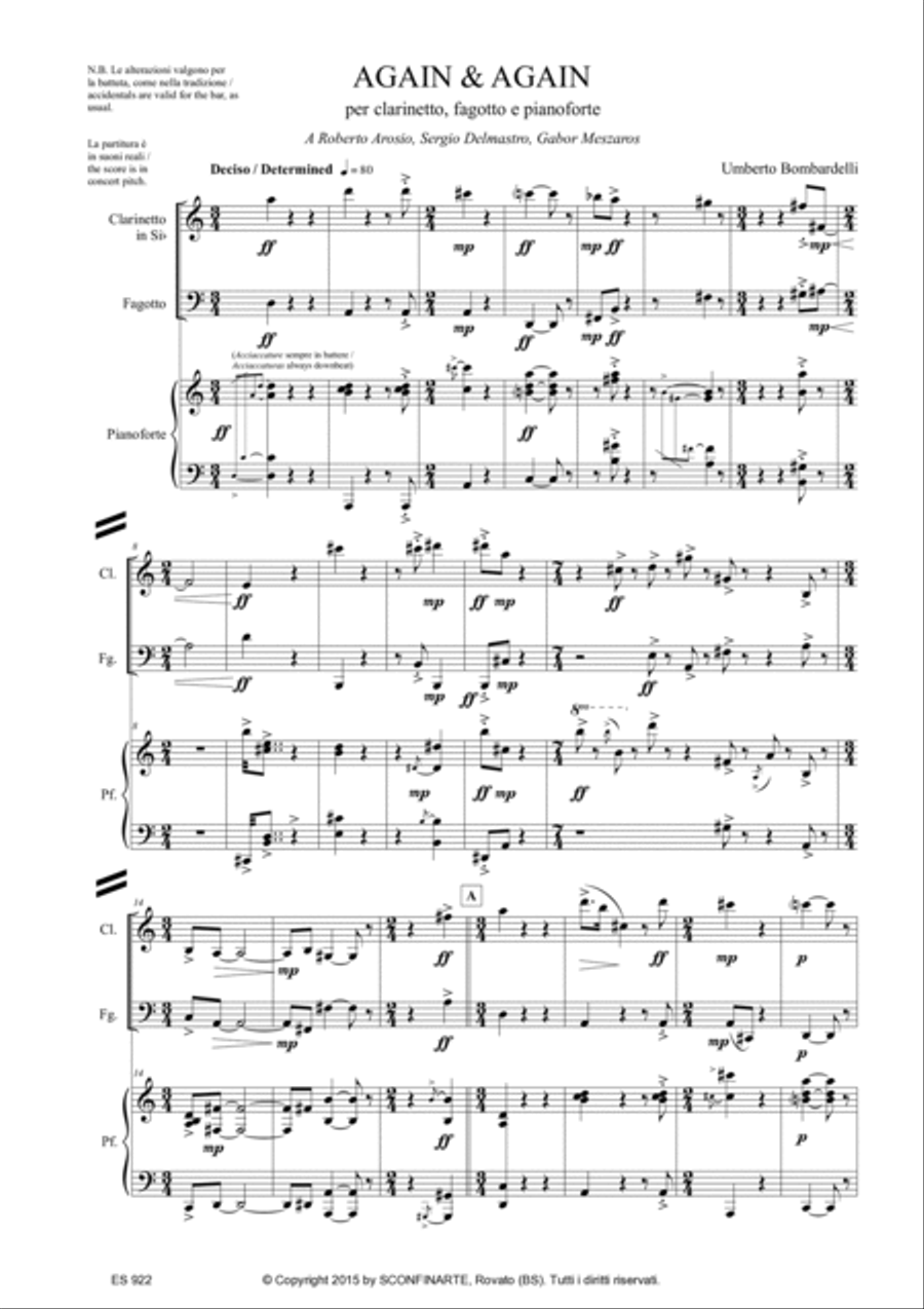 Umberto Bombardelli: AGAIN & AGAIN (ES 922) Small Ensemble scores gallery preview page 5