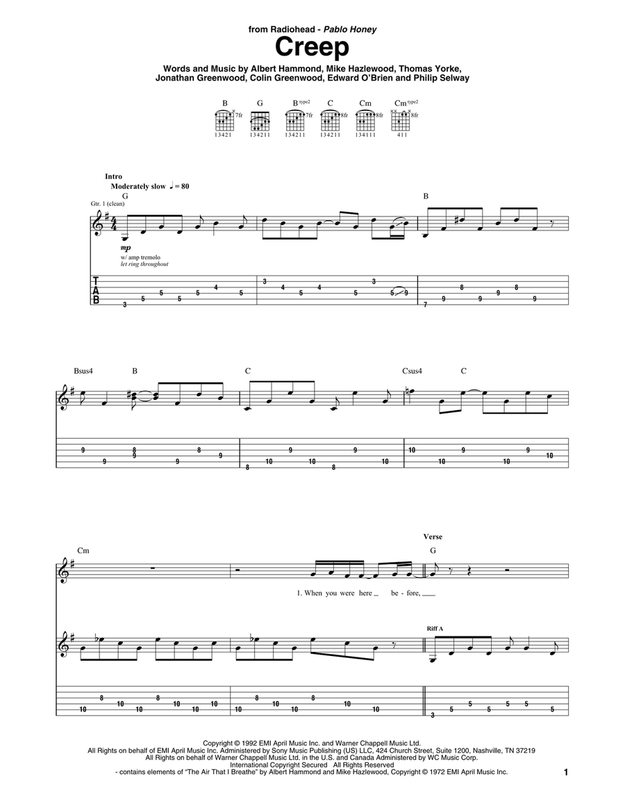 Creep Acoustic Guitar scores gallery preview page 1