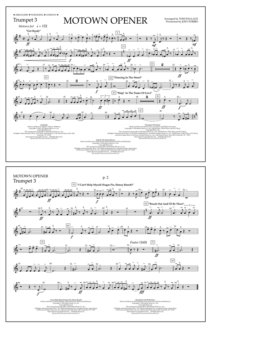 Motown Theme Show Opener (arr. Tom Wallace) - Trumpet 3 Marching Band scores gallery preview page 1