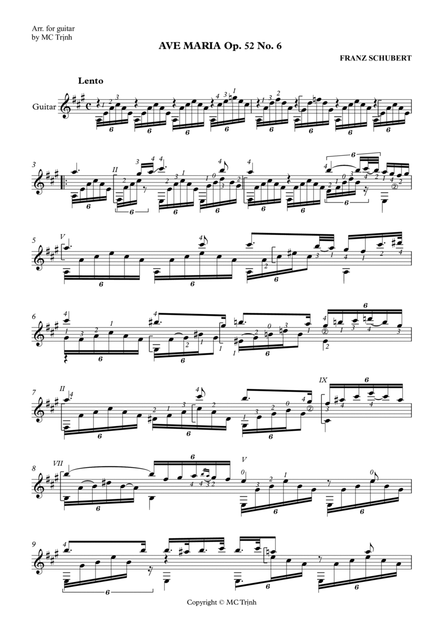Schubert Ave Maria Classical Guitar scores gallery preview page 1