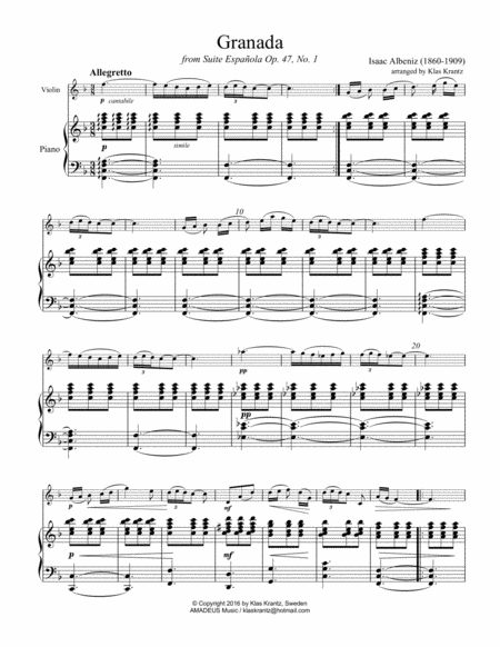 Granada from Suite Espanola for violin and piano image number null