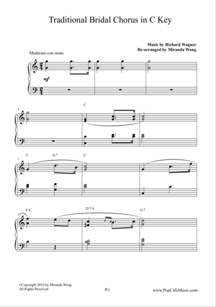 Bridal Chorus ( Contemporary Edition ) in C Key Piano scores gallery preview page 1