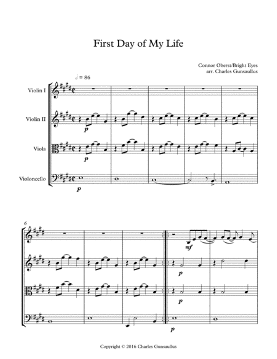 First Day Of My Life String Quartet scores gallery preview page 1