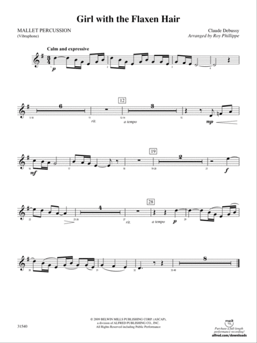 Girl with the Flaxen Hair: Mallets Full Orchestra scores gallery preview page 1